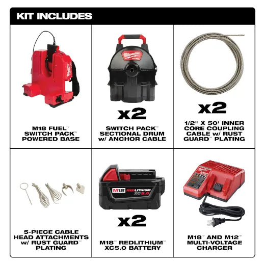 Desatascador de tambor seccional M18 FUEL™ SWITCH PACK™ con sonda de 1/2" 2775C2-22