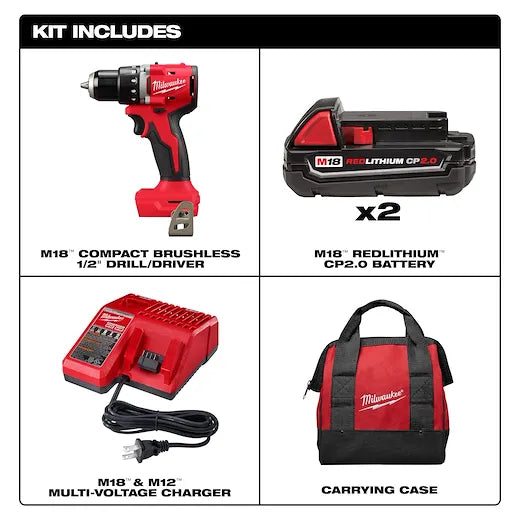 Kit de taladro/destornillador compacto sin escobillas M18™ de 1/2" 3601-22CT