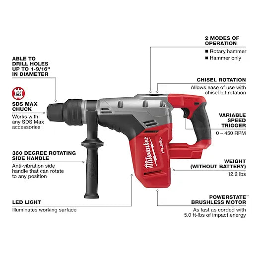 Taladro percutor M18 FUEL™ SDS Max de 1-9/16" (solo herramienta) 2717-20