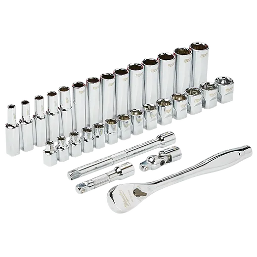 Juego de trinquete con boca de 3/8" y cubos métricos, 32 unidades