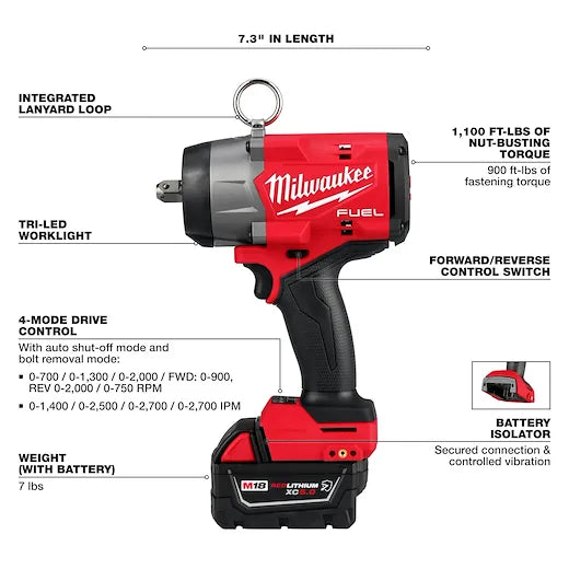 Kit de llave de impacto de torque alto M18 FUEL™ de 1/2" con retención de pasador 2966-22