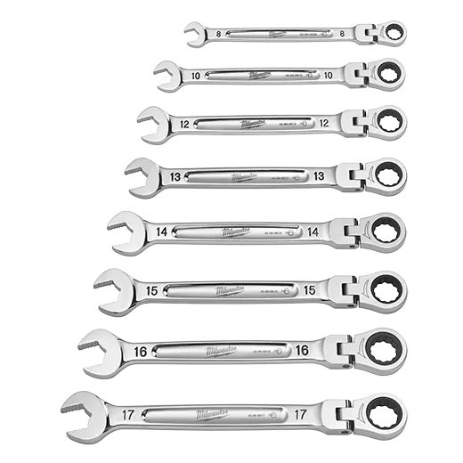 Llave combinada de trinquete de cabezal flexible - métrica (7 piezas)