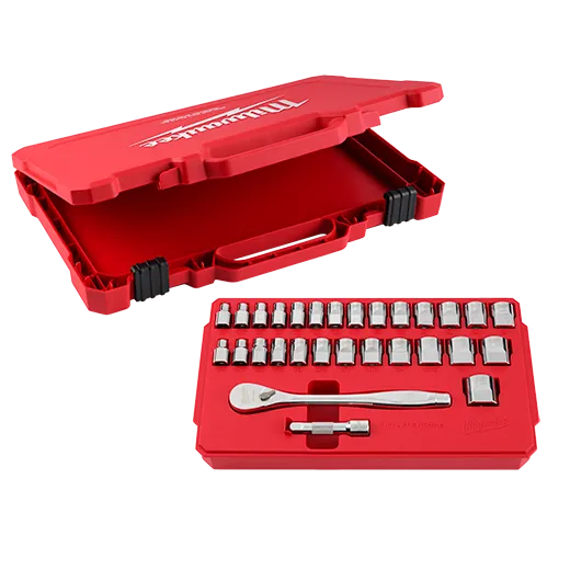 Juego de trinquete con boca de 3/8" y cubos SAE, 29 piezas con CUATRO CARAS PLANAS