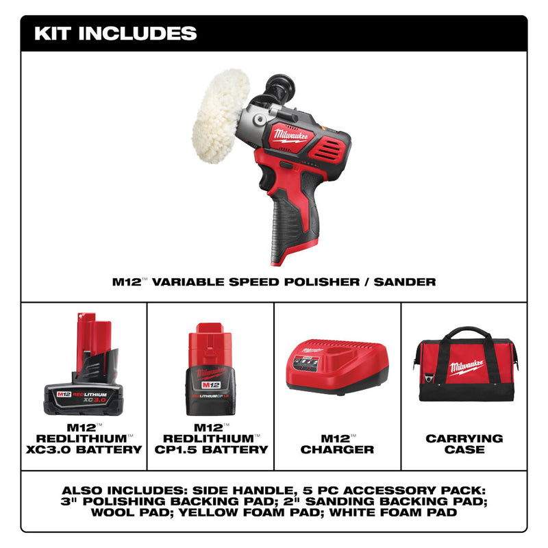 Kit de lijadora/pulidora de velocidad variable M12™ 2438-22