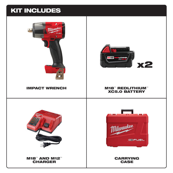 Kit de llave de impacto de torque medio M18 FUEL™ de 1/2" con retención de pasador 2962P-22