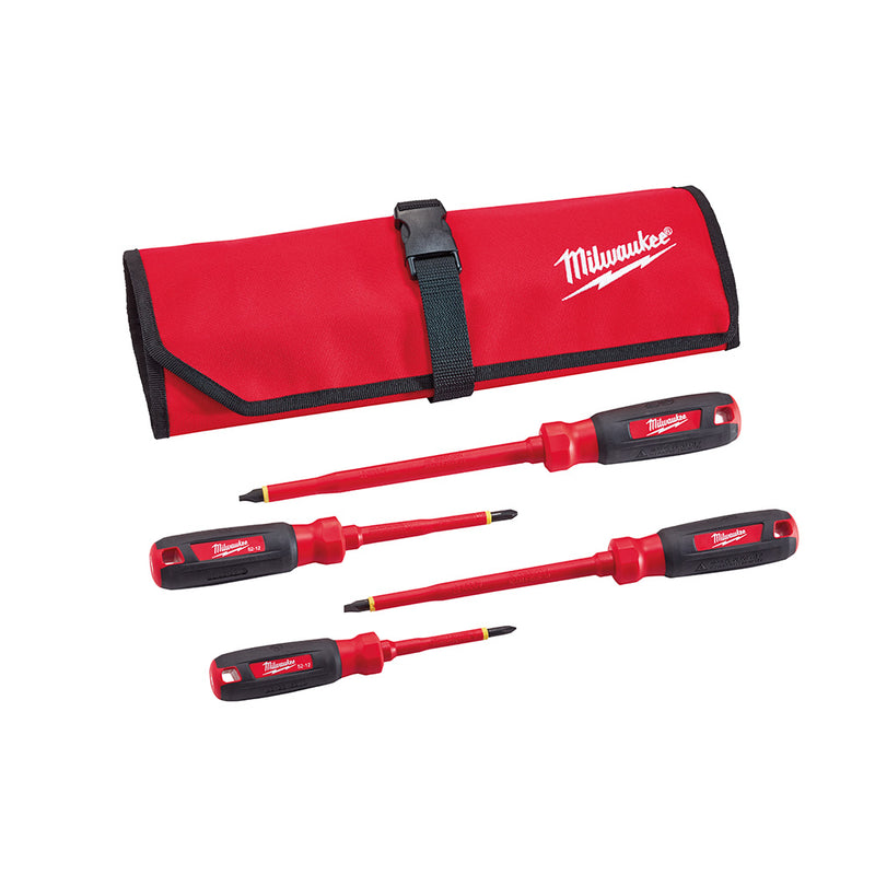 Juego de destornilladores aislados de 4 piezas de 1000 V con estuche enrollable 48-22-2204