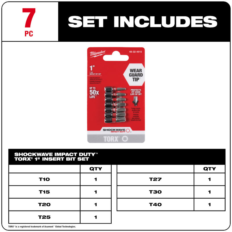 Juego de puntas de inserción Torx de 1" SHOCKWAVE™ - 7 piezas 48-32-4615