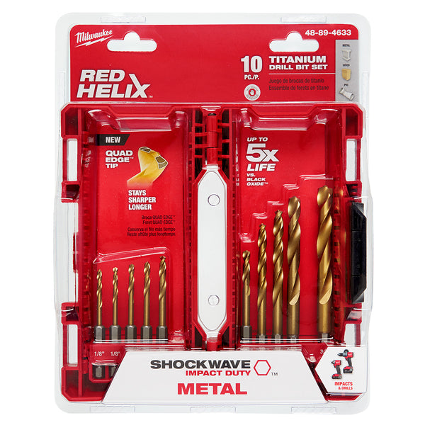 Juego de brocas de titanio SHOCKWAVE™ RED HELIX™ de 10 piezas 48-89-4633
