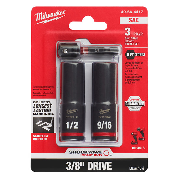 3PC SHOCKWAVE Impact Duty™ Juego de dados de 6 puntos profundos SAE con impulsor de 3/8" 49-66-4417